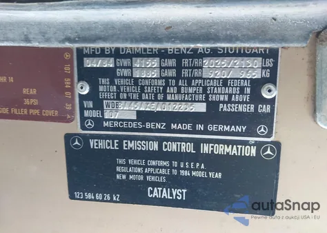 1984 Mercedes-Benz 380 Sl z USA, uszkodzony, nr VIN WDBBA45AXEA012235